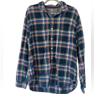 Island Farm True Grit Men’s Blue Red Plaid Flannel 2 Pocket Fall Button Shirt
